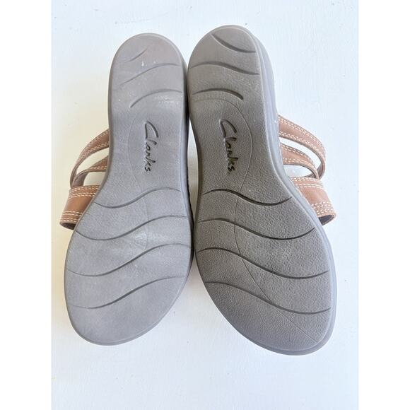 Clarks Leisa Lakia Brown Leather Slip On Sandals Adjustable Straps Size 7M - Picture 8 of 8